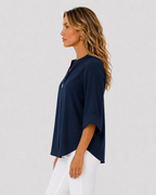 Evelyn Women's V-Neck Cotton Linen Front Knot Blouse