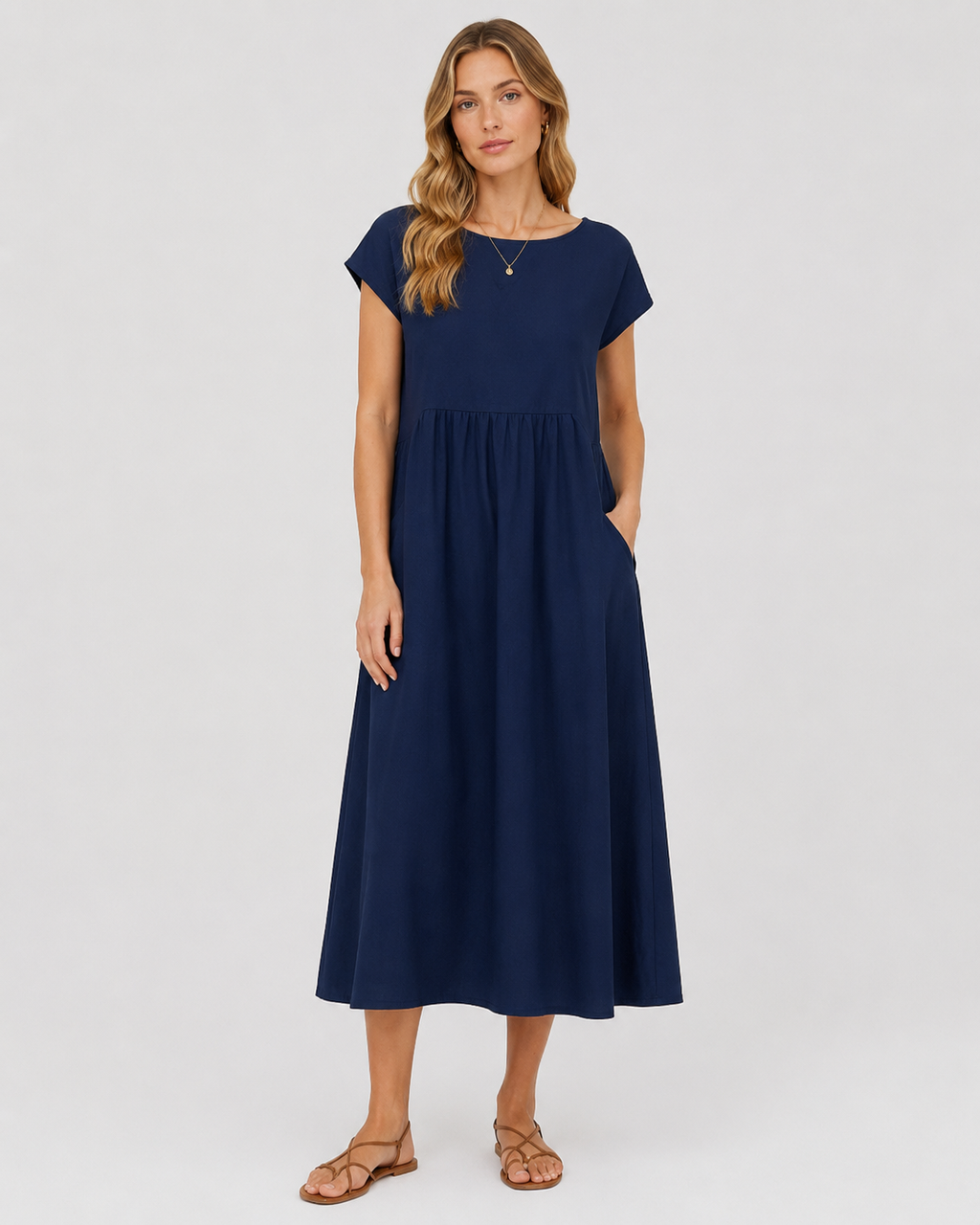 Clara Women's Casual Short Sleeve Midi Dress