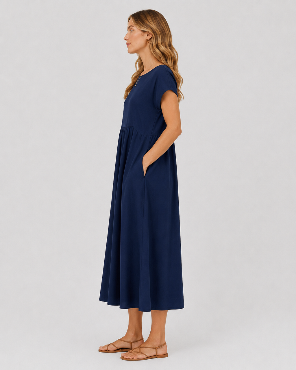 Clara Women's Casual Short Sleeve Midi Dress