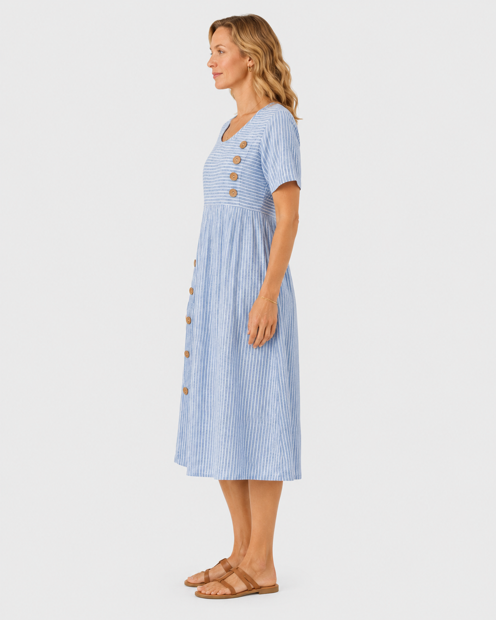 Maeve Women's Button-Detail Striped Midi Dress
