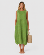 Ivy Women's Embroidered Sleeveless Midi Dress with Pockets