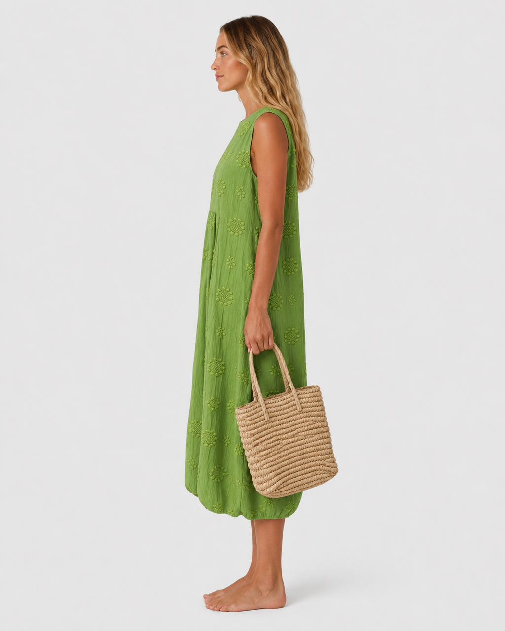 Ivy Women's Embroidered Sleeveless Midi Dress with Pockets