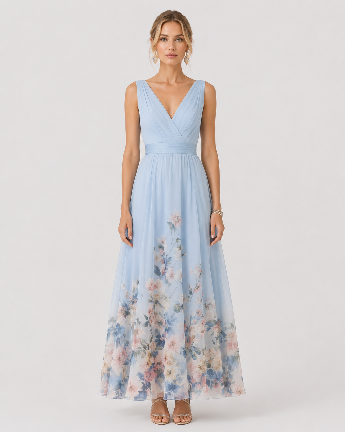 Rosalie Women's Floral Print Sleeveless V-Neck Maxi Dress