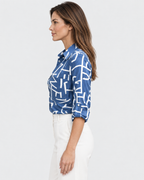 Isabelle Collared Geometric Print Long Sleeve Blouse
