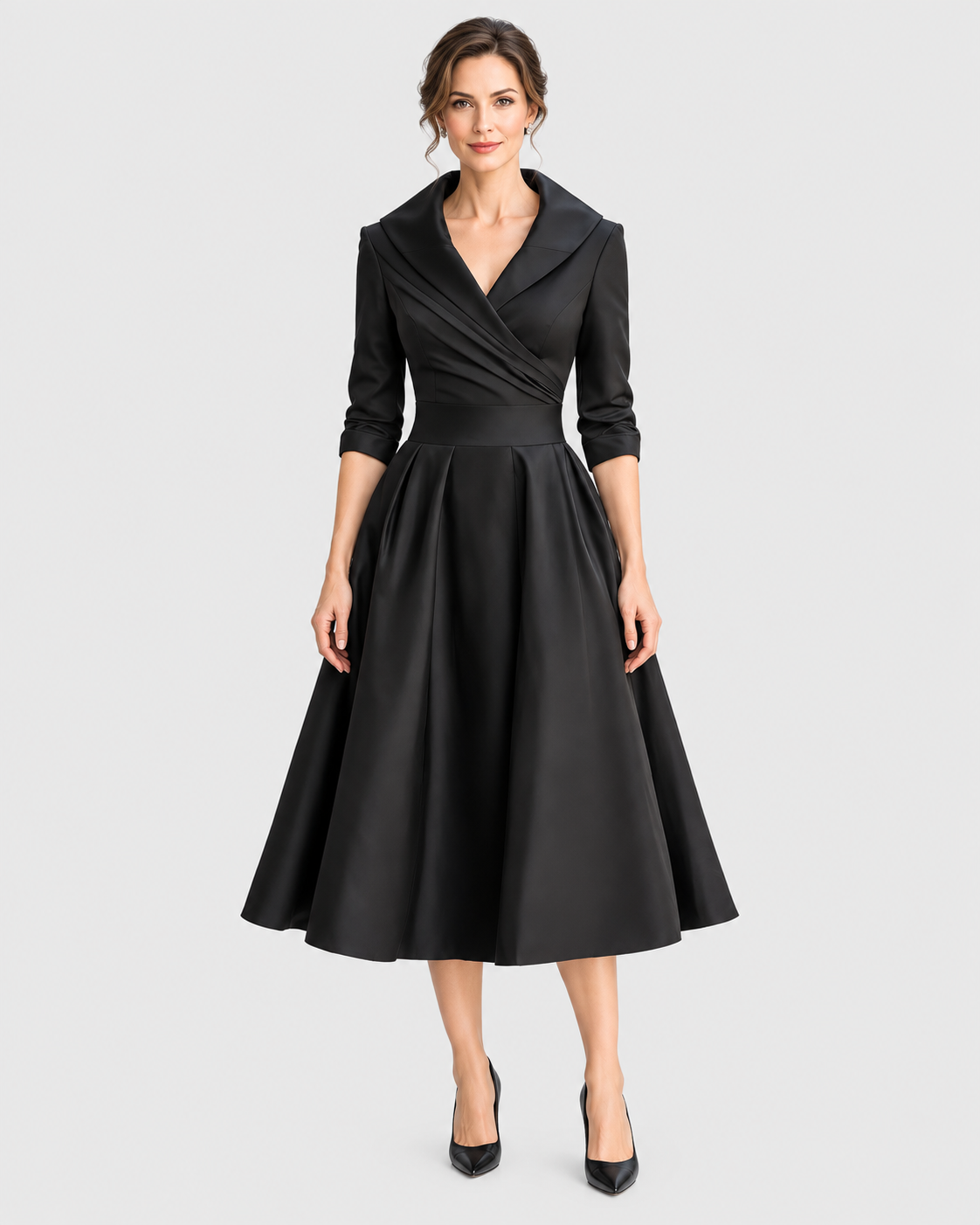 Charlotte V-Neck Collared A-Line Evening Dress