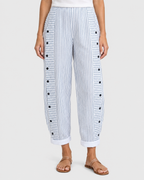 Harriet Stripe Button Side Linen Blend Trousers