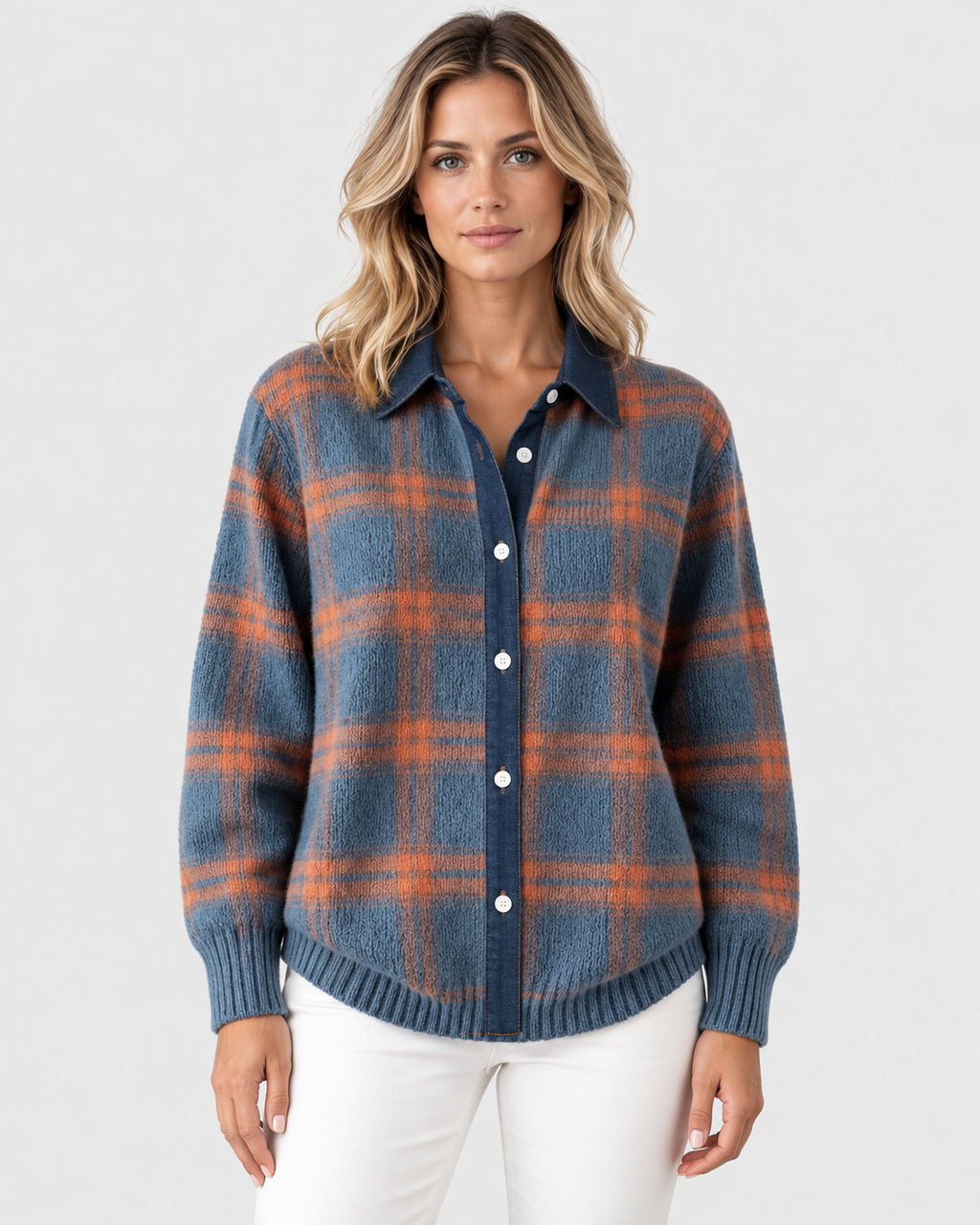 Evelina Plaid Button Front Knit Cardigan