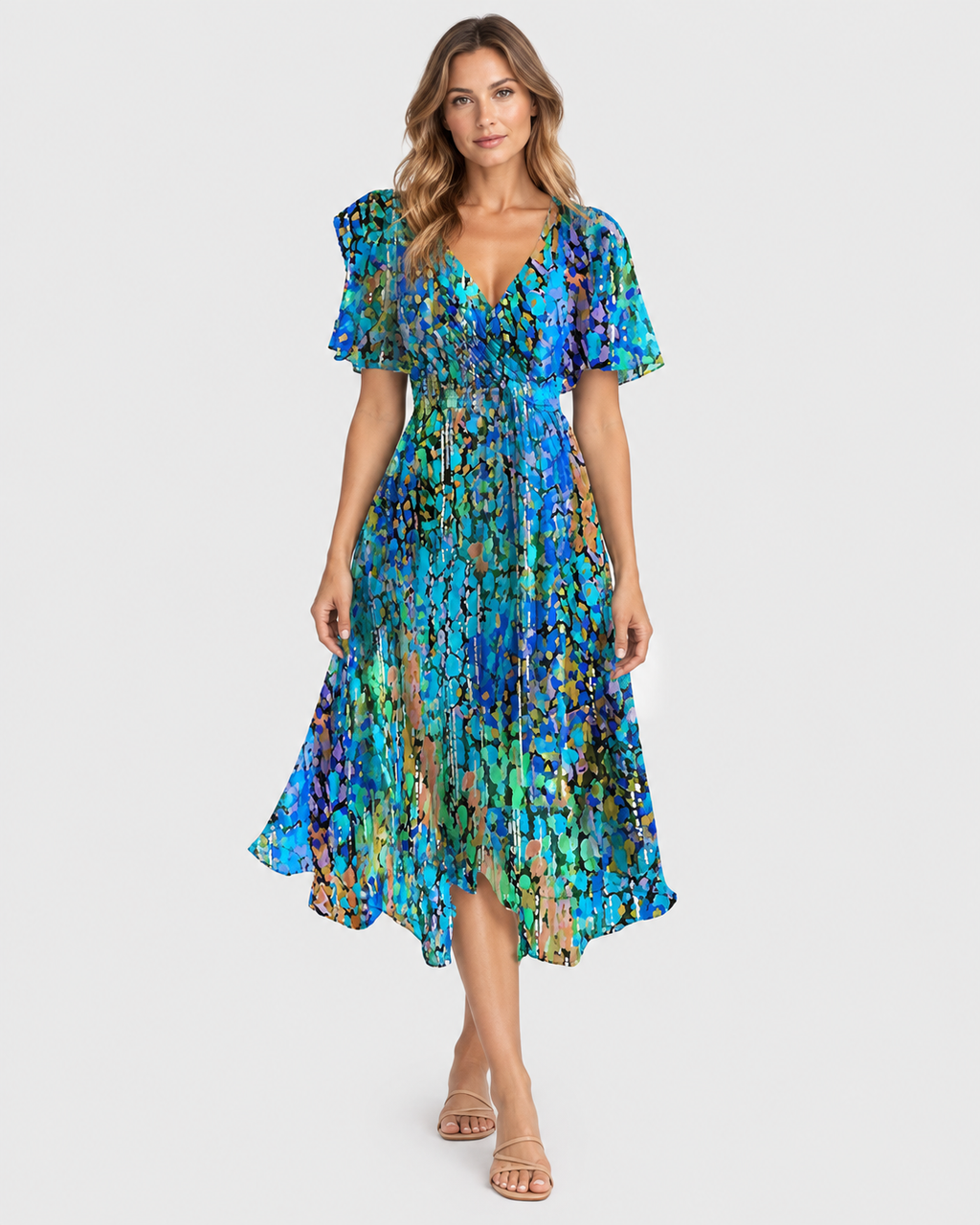 Genevieve Floral Printed Asymmetrical Midi Dress