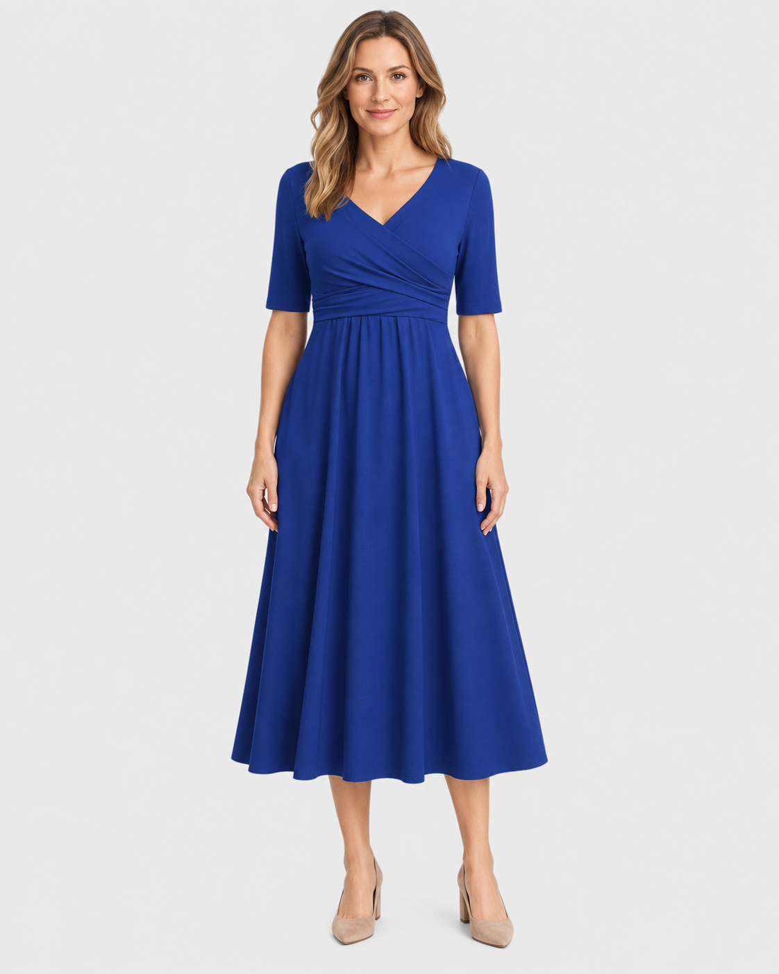 Victoria Pleated Surplice Midi Dress