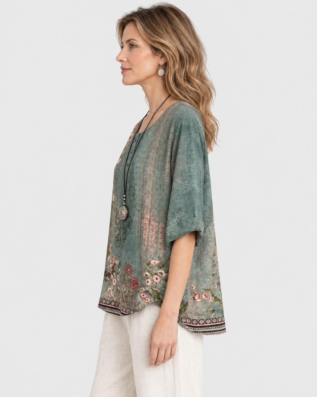 Sienna Retro Floral Print V-Neck Blouse