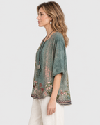 Sienna Retro Floral Print V-Neck Blouse