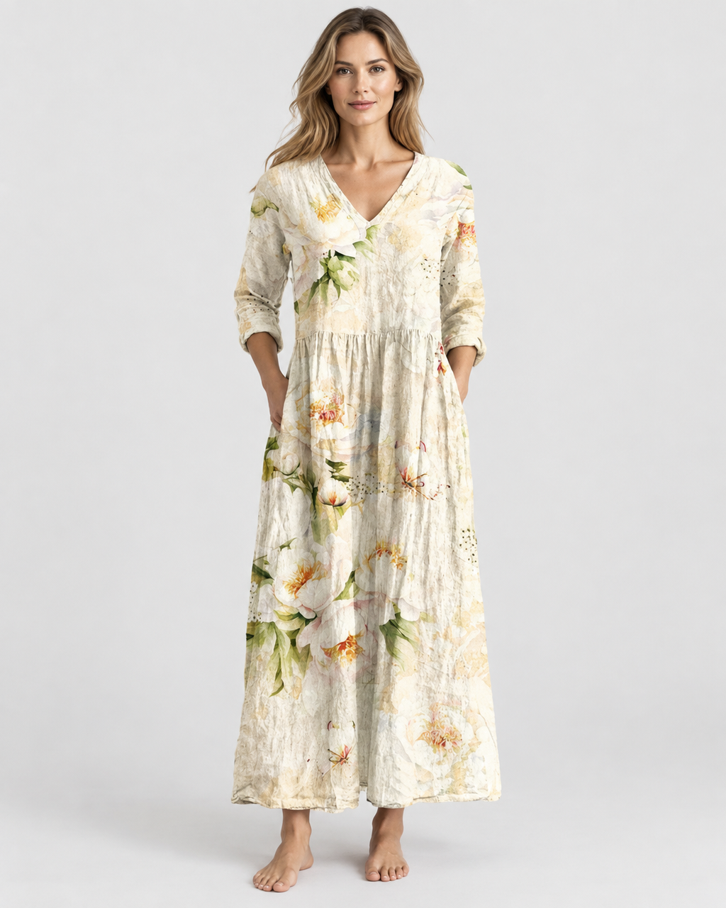 Maya Floral Print V-Neck Midi Dress