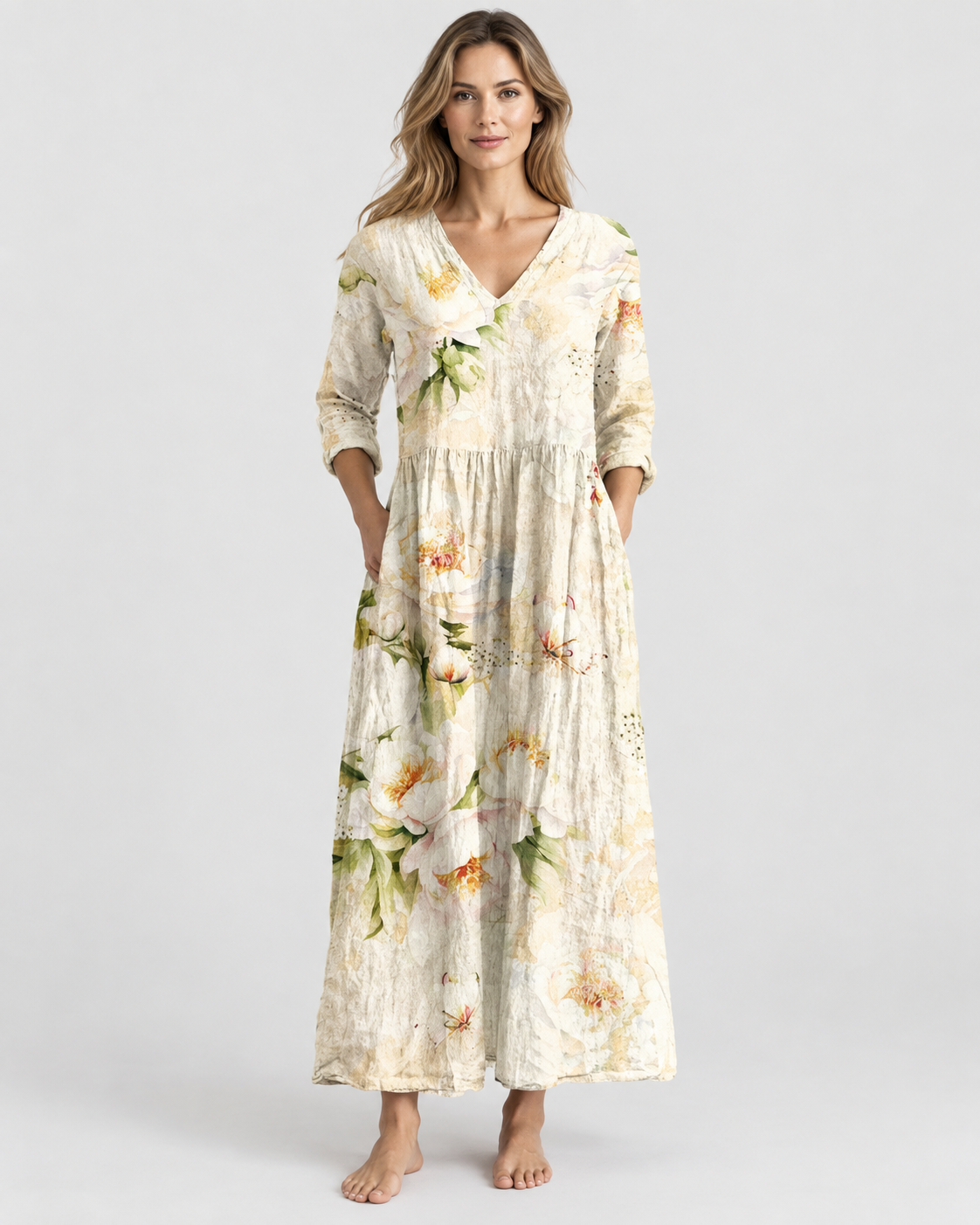 Maya Floral Print V-Neck Midi Dress