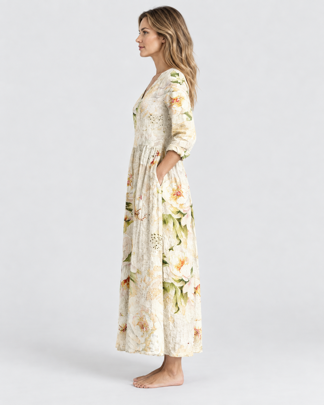 Maya Floral Print V-Neck Midi Dress