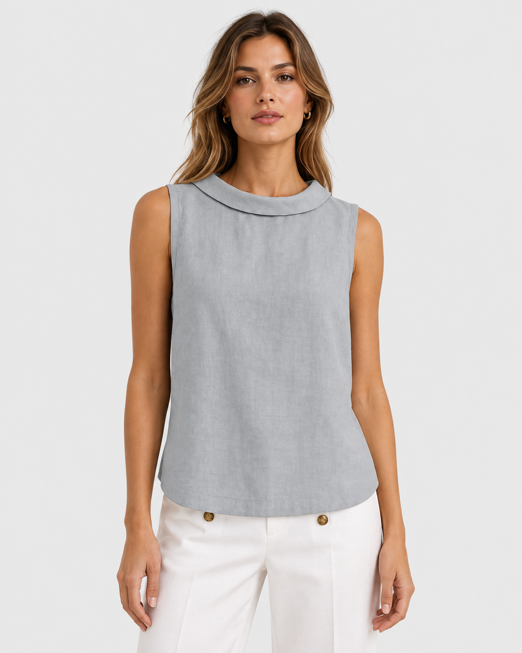 Elena Casual Sleeveless Roll Collar Top