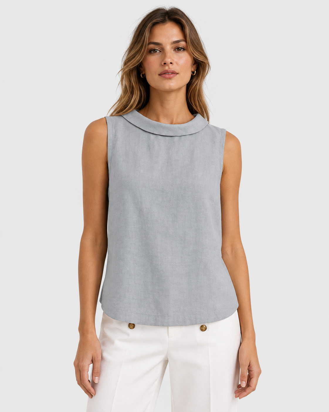 Elena Casual Sleeveless Roll Collar Top