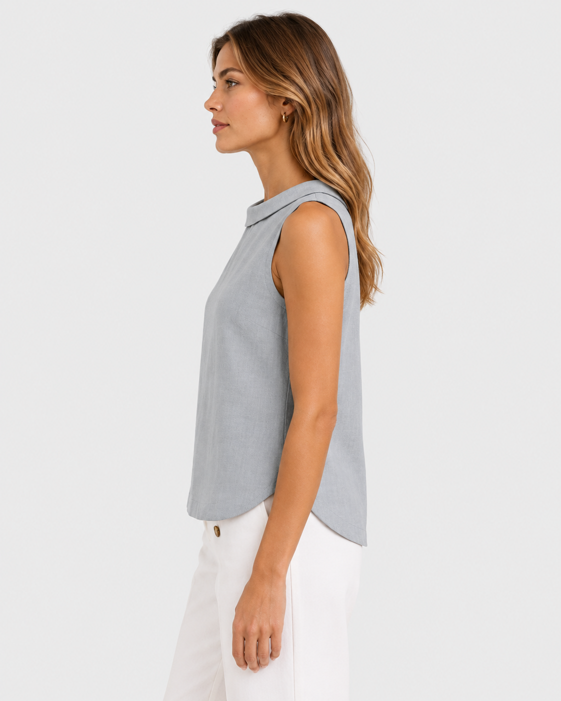 Elena Casual Sleeveless Roll Collar Top
