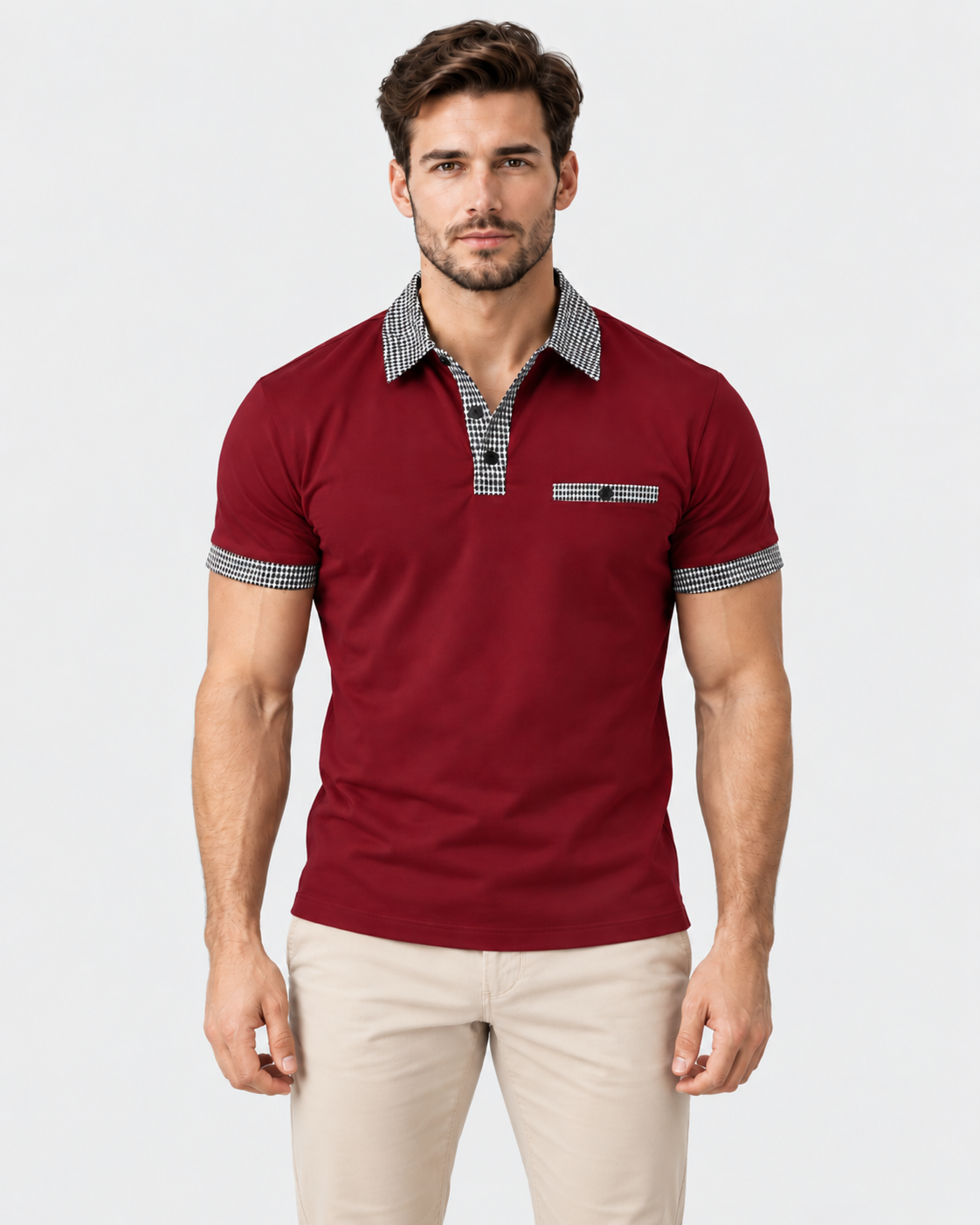 Sebastian Checkered Collar Short Sleeve Polo Shirt