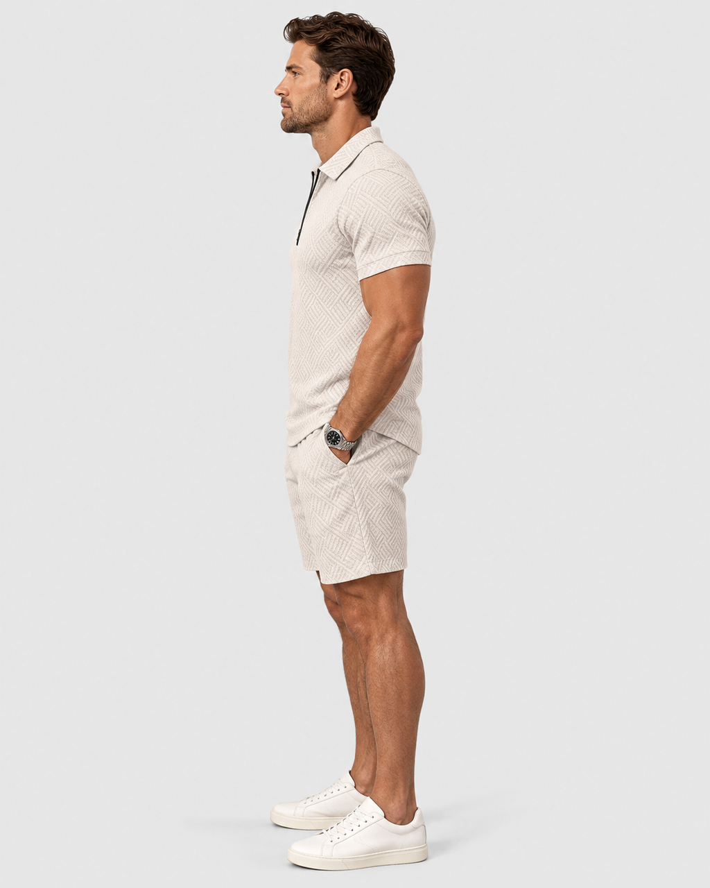 Leo Men's Casual Zip Polo & Shorts Set
