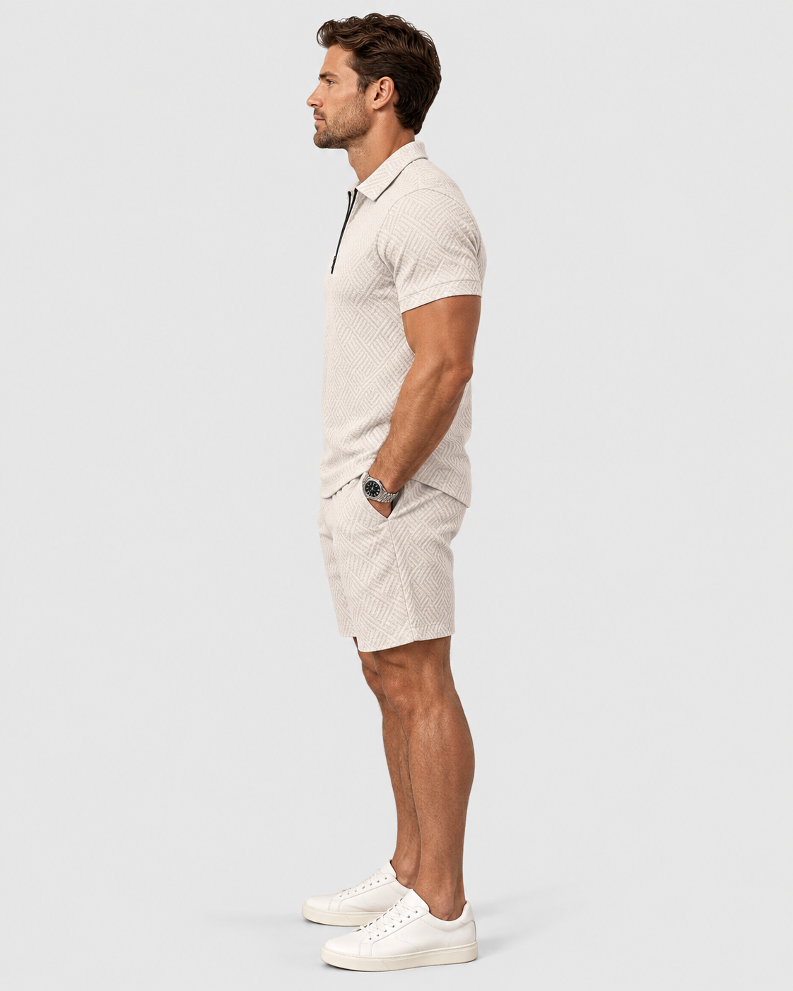 Leo Men's Casual Zip Polo & Shorts Set