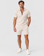 Leo Men's Casual Zip Polo & Shorts Set