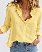 Clara Long Sleeve Cotton-Linen Button-Down Blouse