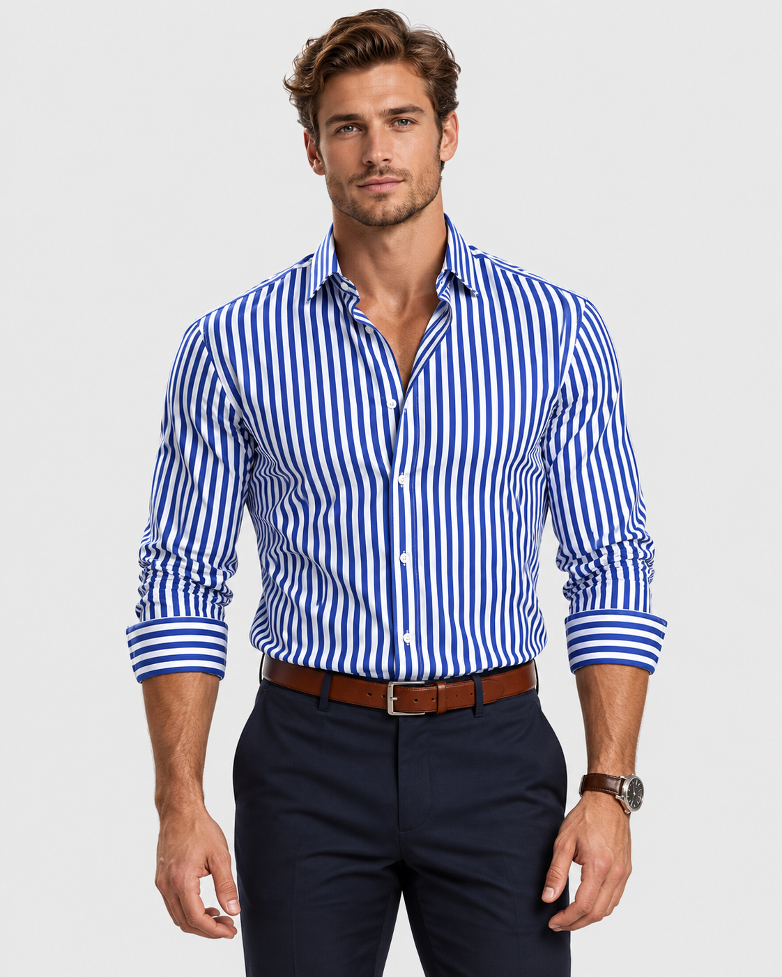 Archie Classic Striped Long Sleeve Button-Down Shirt