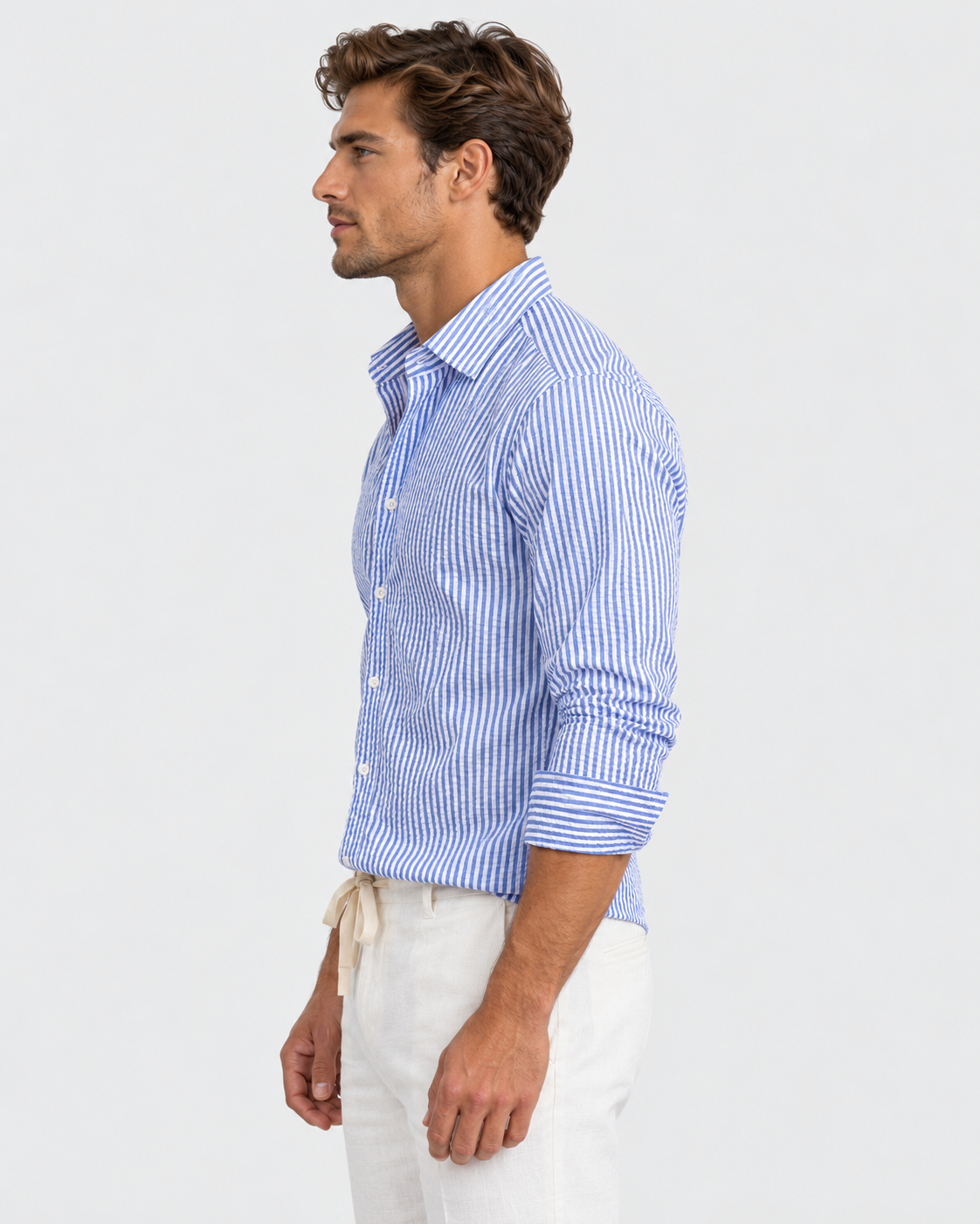 Oliver Classic Striped Long Sleeve Linen-Look Shirt