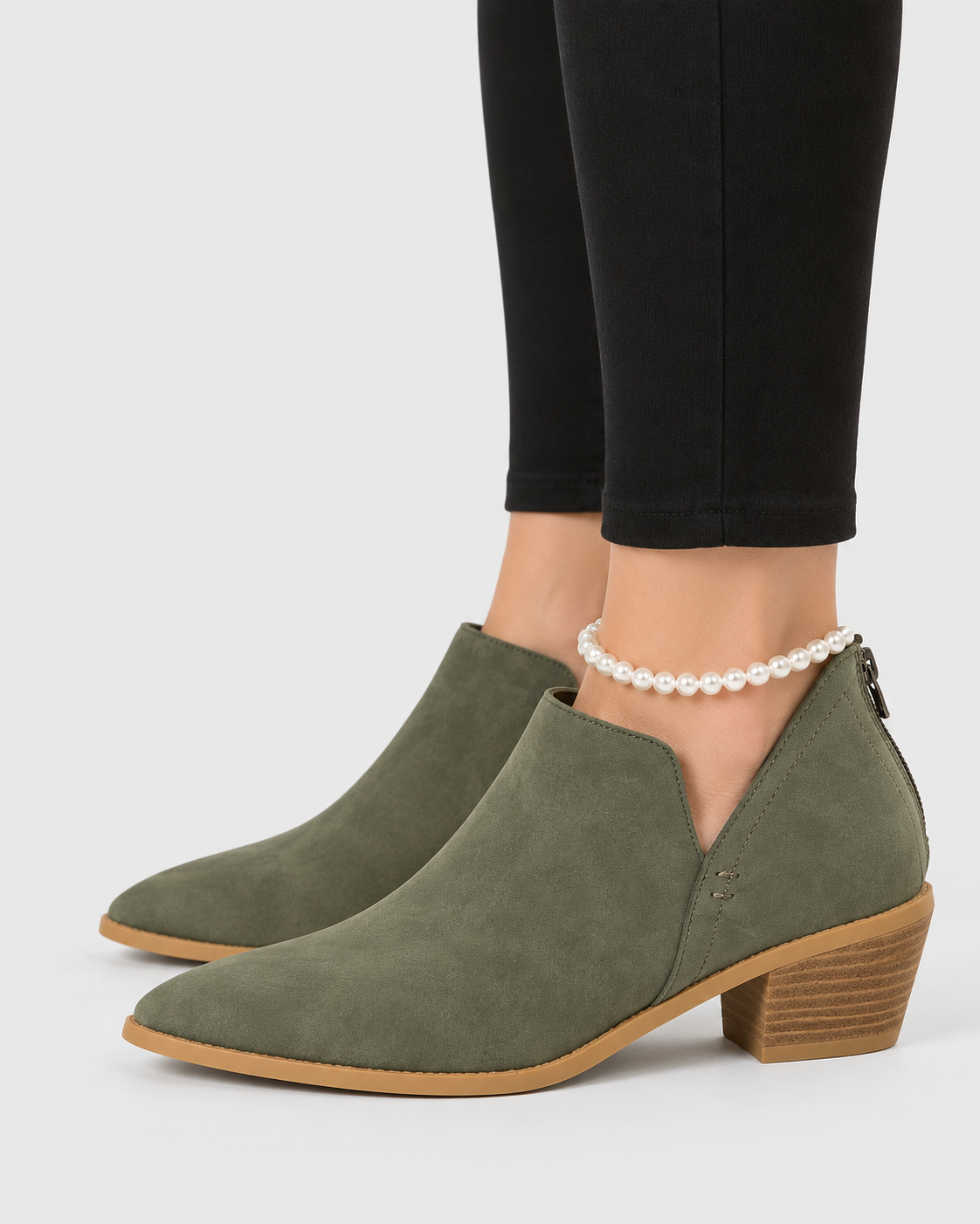 Evelyn Suede-Look Pointed Low Heel Ankle Boots