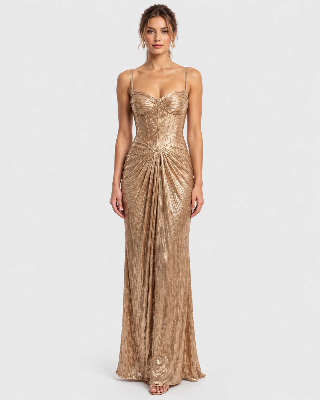 Aria Gold Metallic Corset Maxi Dress