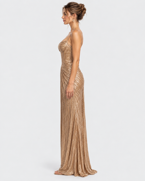 Aria Gold Metallic Corset Maxi Dress