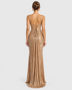 Aria Gold Metallic Corset Maxi Dress