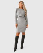 Elena Ribbed Knit Top and Midi Dress Set