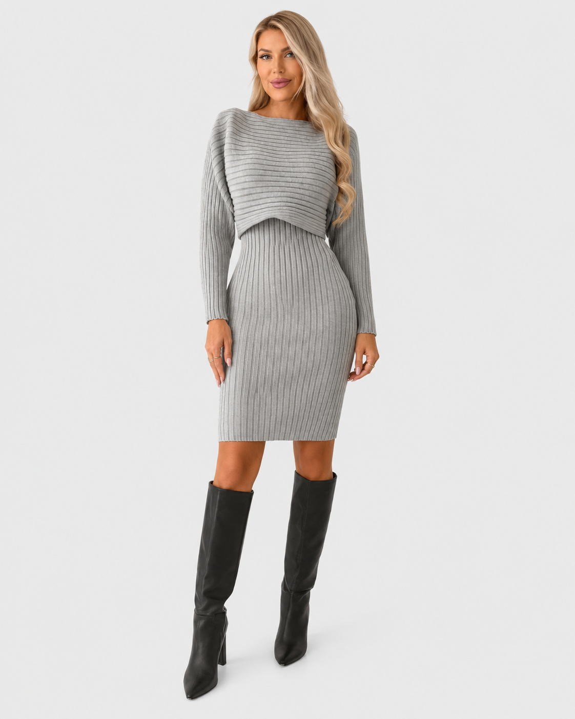 Elena Ribbed Knit Top and Midi Dress Set