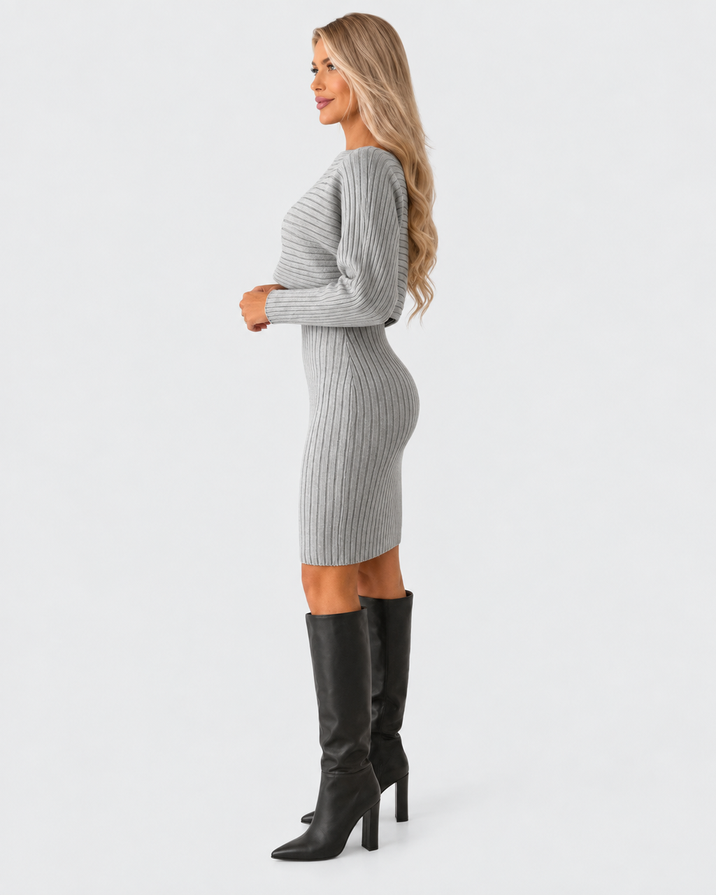Elena Ribbed Knit Top and Midi Dress Set