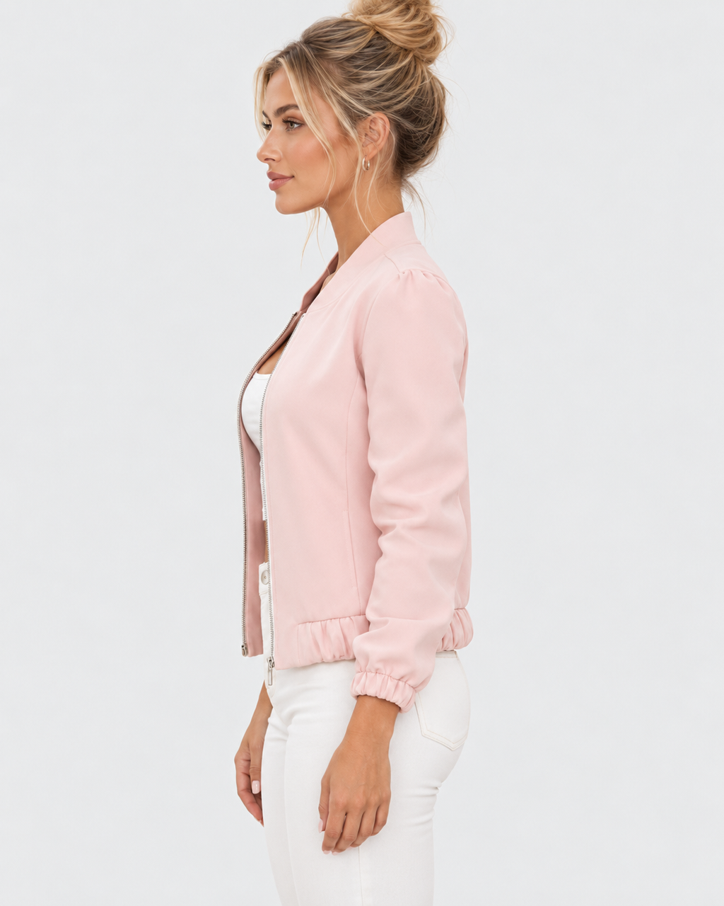 Mila Elegant Cropped Bomber Jacket