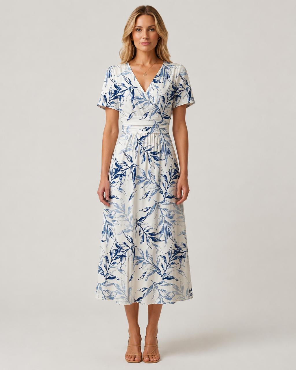 Clara Floral V-Neck A-Line Midi Dress