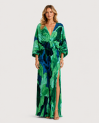 Freya Pleated Printed V-Neck Maxi Dress