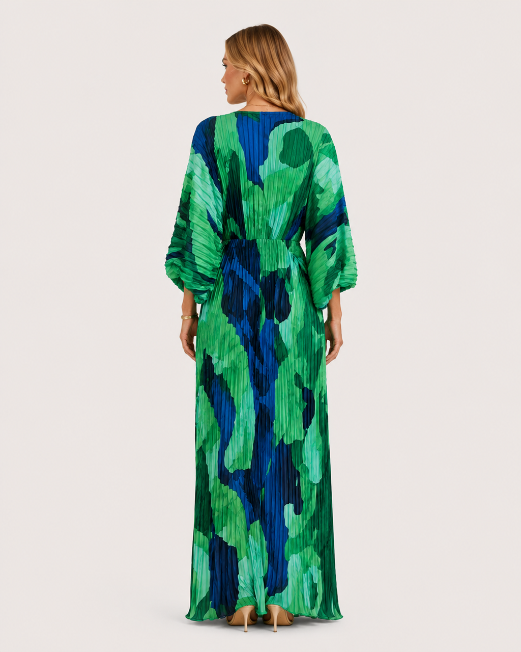 Freya Pleated Printed V-Neck Maxi Dress