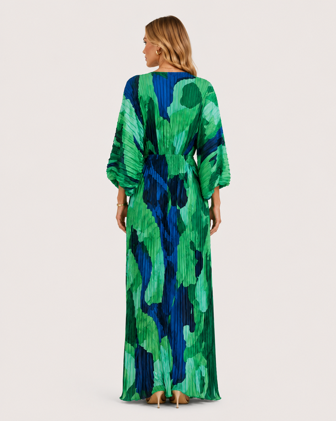 Freya Pleated Printed V-Neck Maxi Dress