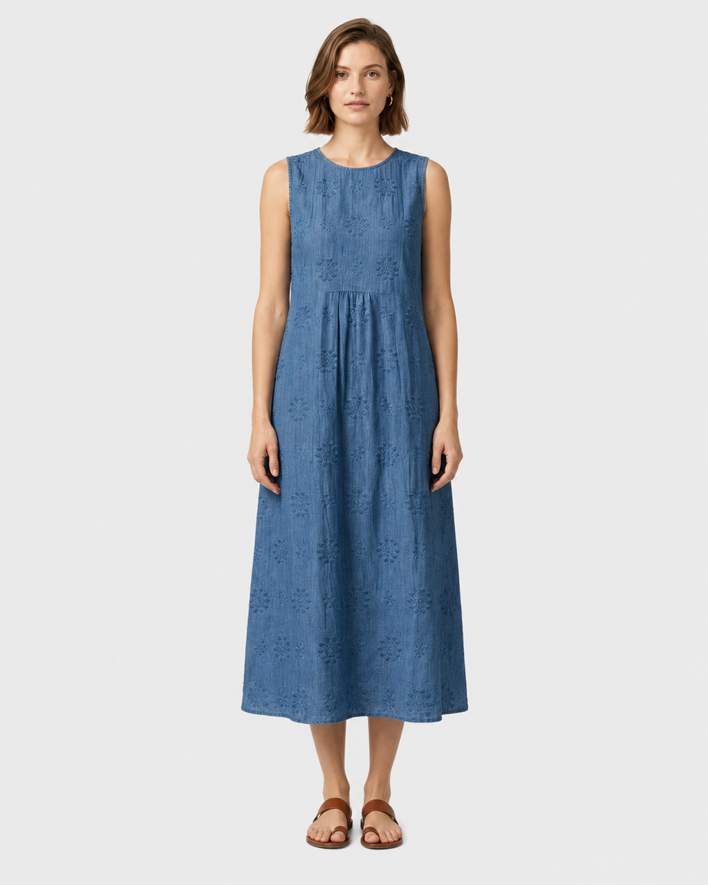 Eliza Textured Sleeveless Summer Midi Dress