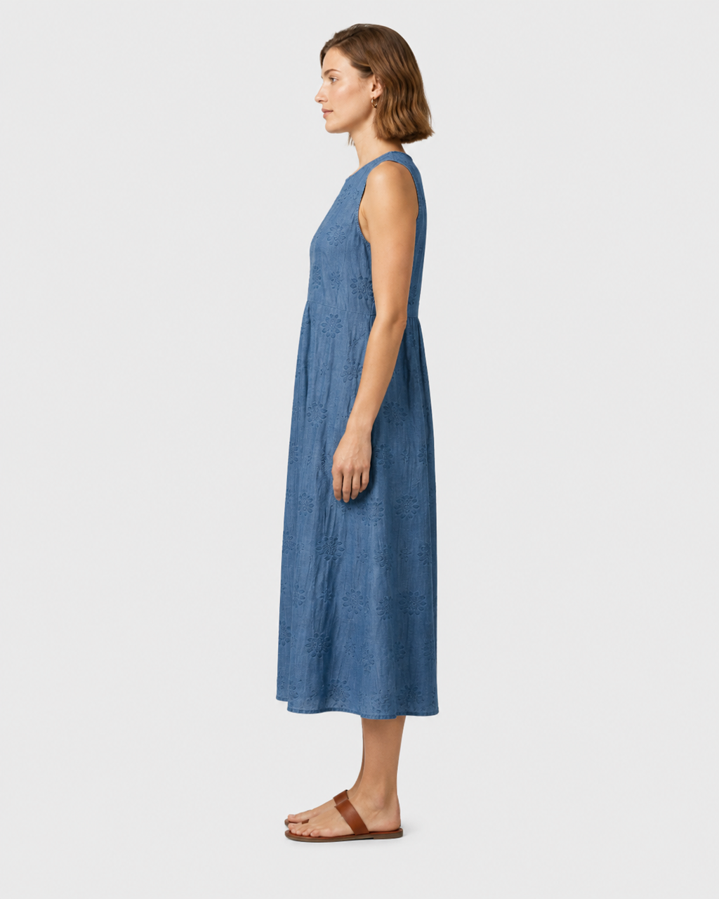 Eliza Textured Sleeveless Summer Midi Dress