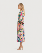 Maya Printed Wide-Sleeve Shift Midi Dress
