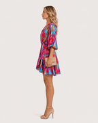 Chloe Printed Batwing V-Neck Mini Dress