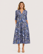 Hannah Printed Three-Quarter Sleeve Midi Dress