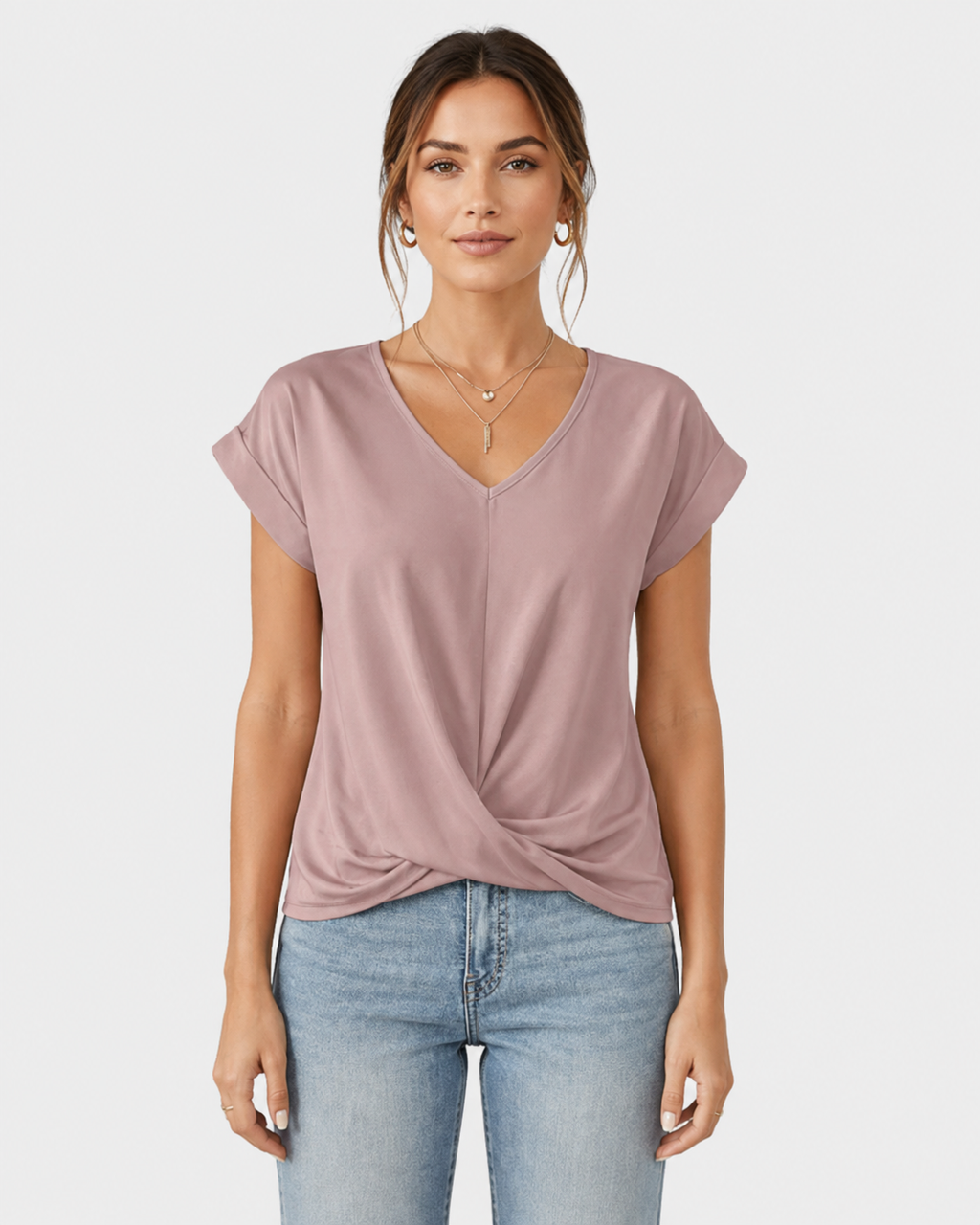 Sloane Short-Sleeve V-Neck Plain Blouse