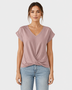 Sloane Short-Sleeve V-Neck Plain Blouse