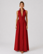Celeste Women's Sleeveless Collared Linen Maxi Shirt Dress