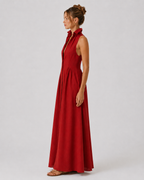 Celeste Women's Sleeveless Collared Linen Maxi Shirt Dress