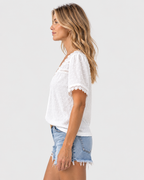 Isla Lace Trim Swiss Dot V-Neck Blouse